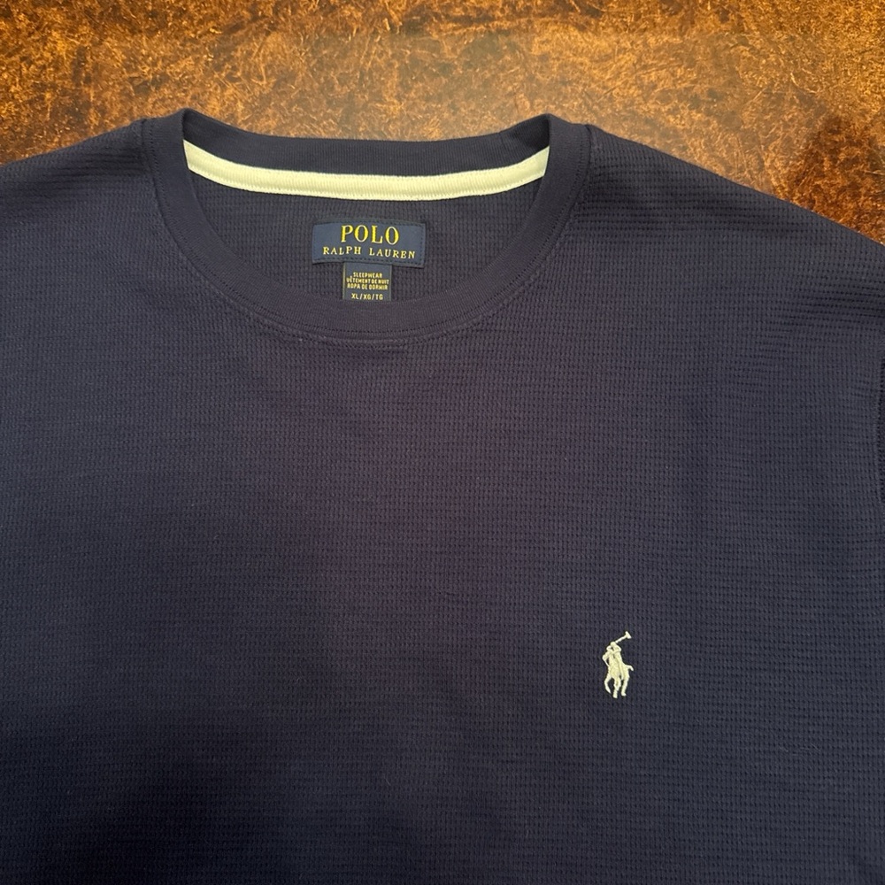 Polo by Ralph Lauren Navy Long Sleeve Crewneck with Cream Logo Trim